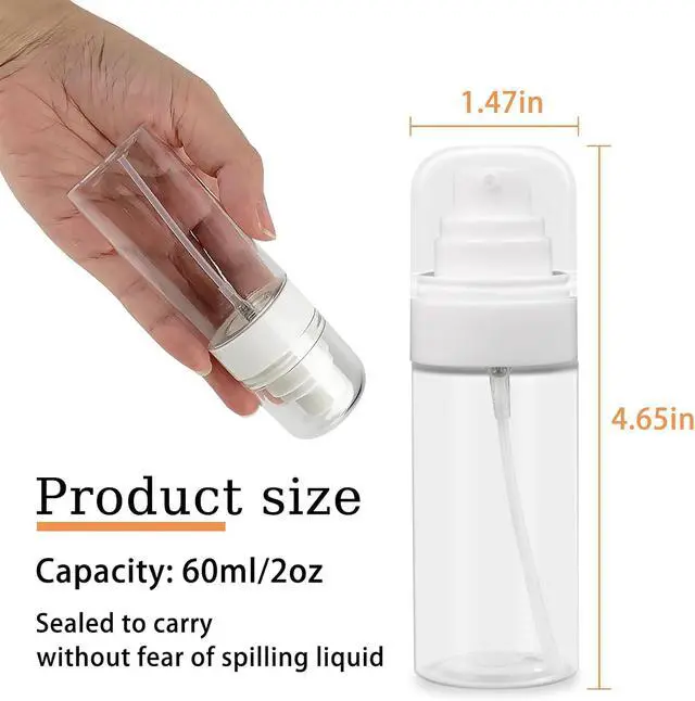 Alt view image 2 of 6 - 2 Pack 2oz/60ml Spray Bottles with Fine Mist for Hair and Face, Travel Spray Bottles for Perfume, Liquid Cosmetics and Essential Oils Decanting