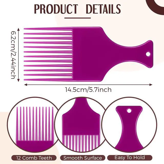 Alt view image 2 of 7 - Nuogo 24 Pcs Hair Pick Wide Tooth Lift Plastic Afro Pick,Multi Colors | Hair Pick for Women Men, Lift Comb for Detangling Styling, Smooth Hair Pick Comb for Curly Hair, Thick Volume Wig Beard Gift
