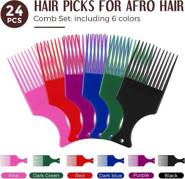 Alt view image 3 of 7 - Nuogo 24 Pcs Hair Pick Wide Tooth Lift Plastic Afro Pick,Multi Colors | Hair Pick for Women Men, Lift Comb for Detangling Styling, Smooth Hair Pick Comb for Curly Hair, Thick Volume Wig Beard Gift