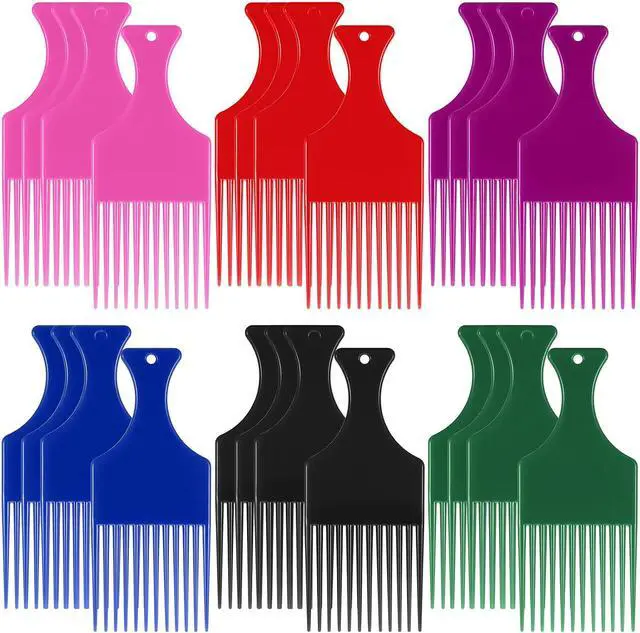 Main image of Nuogo 24 Pcs Hair Pick Wide Tooth Lift Plastic Afro Pick,Multi Colors | Hair Pick for Women Men, Lift Comb for Detangling Styling, Smooth Hair Pick Comb for Curly Hair, Thick Volume Wig Beard Gift