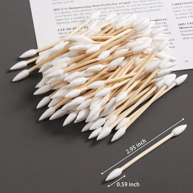Alt view image 3 of 7 - Fcozpjk Pointed Tip Cotton Swabs Precision Tip Cotton Swab with Wood Sticks | 200PCS Double Sided Cotton Buds for Makeup Personal Care Nail Polish Clean Up Tool Nail Polish Corrector Swabs