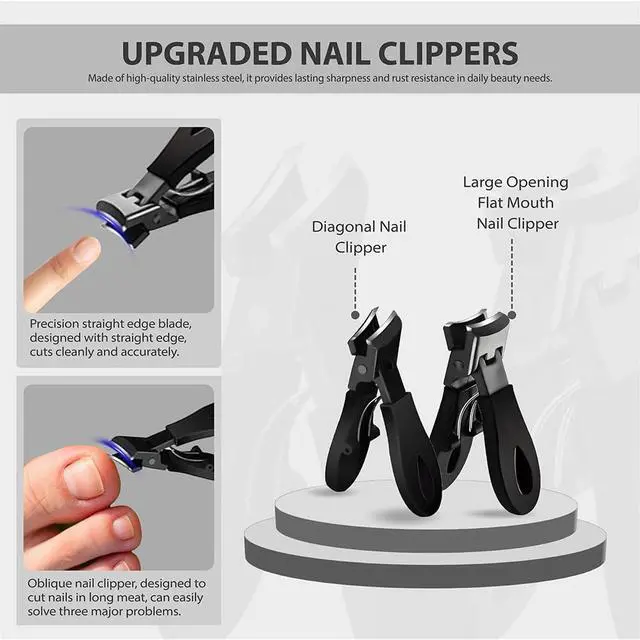 Alt view image 4 of 7 - 2Pcs Ingrown Toenail Treatment Kit with Wide Jaw Nail Clippers - Heavy Duty Angled Cutters for Thick Toenails & Seniors, Professional Stainless Steel Tools