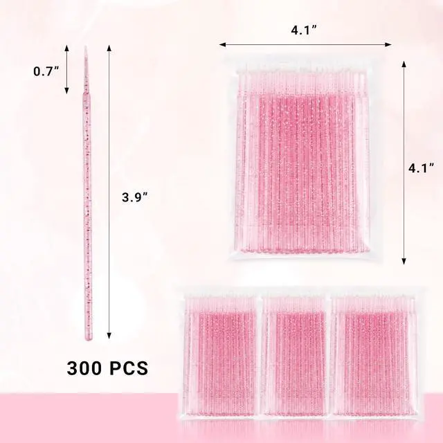 Alt view image 2 of 7 - 300 Count Micro Applicator Brush, Crystal Pink Micro Swabs, Disposable Eye Lashes Mascara Wands for Eyelash Extension