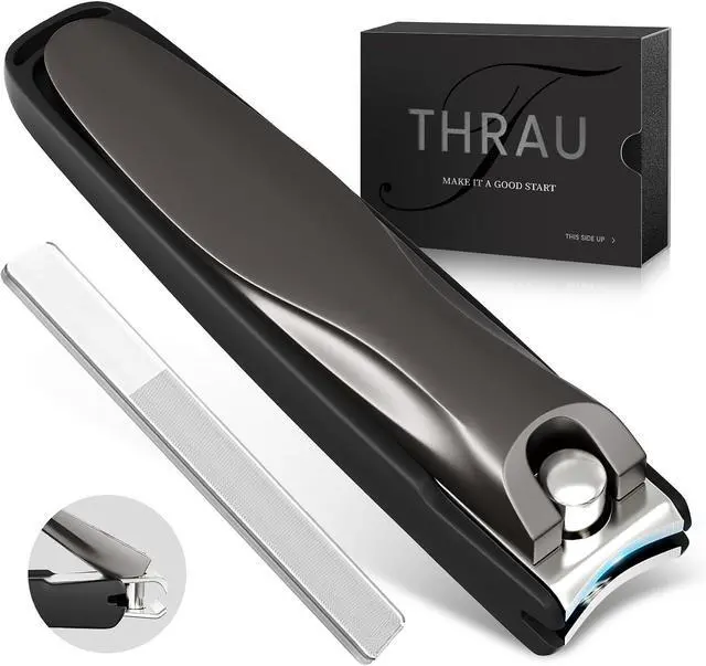 Main image of THRAU Anti-Splash Nail Clippers, Stainless Steel Toenail and Fingernail Clipper for Men & Women, Sharp Nail Cutter for Thick Nails, Gifted with Nano Glass Nail File (Large)