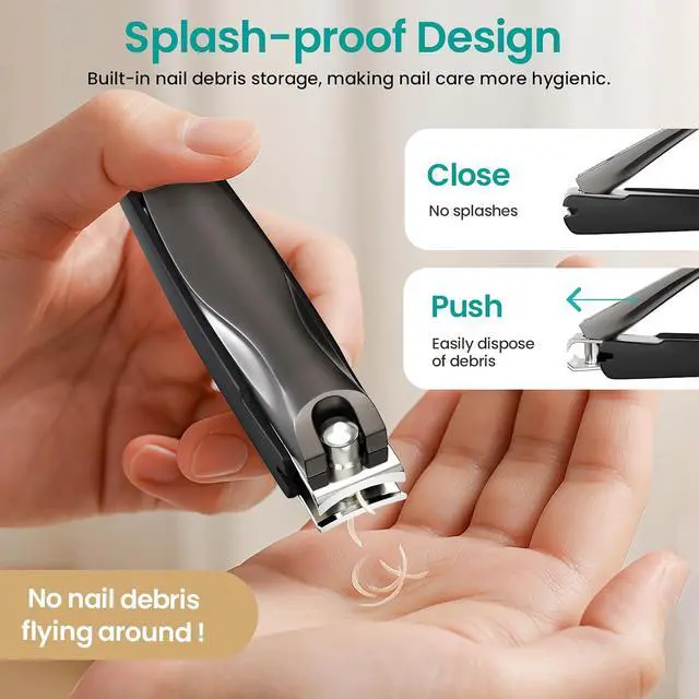 Alt view image 2 of 7 - THRAU Anti-Splash Nail Clippers, Stainless Steel Toenail and Fingernail Clipper for Men & Women, Sharp Nail Cutter for Thick Nails, Gifted with Nano Glass Nail File (Large)
