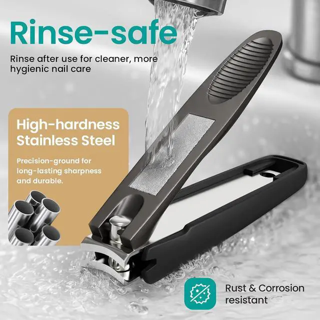 Alt view image 3 of 7 - THRAU Anti-Splash Nail Clippers, Stainless Steel Toenail and Fingernail Clipper for Men & Women, Sharp Nail Cutter for Thick Nails, Gifted with Nano Glass Nail File (Large)