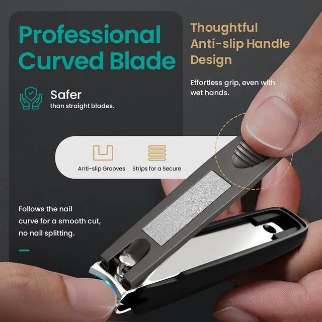 Alt view image 5 of 7 - THRAU Anti-Splash Nail Clippers, Stainless Steel Toenail and Fingernail Clipper for Men & Women, Sharp Nail Cutter for Thick Nails, Gifted with Nano Glass Nail File (Large)