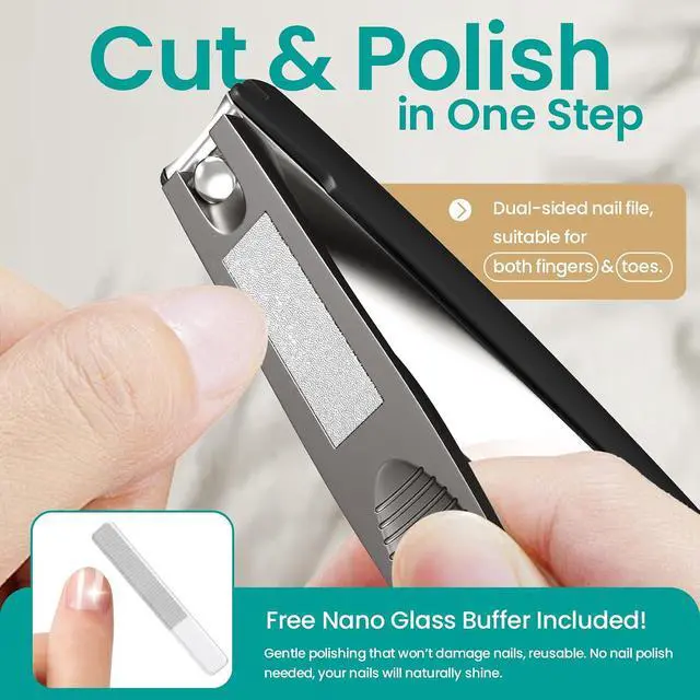 Alt view image 6 of 7 - THRAU Anti-Splash Nail Clippers, Stainless Steel Toenail and Fingernail Clipper for Men & Women, Sharp Nail Cutter for Thick Nails, Gifted with Nano Glass Nail File (Large)