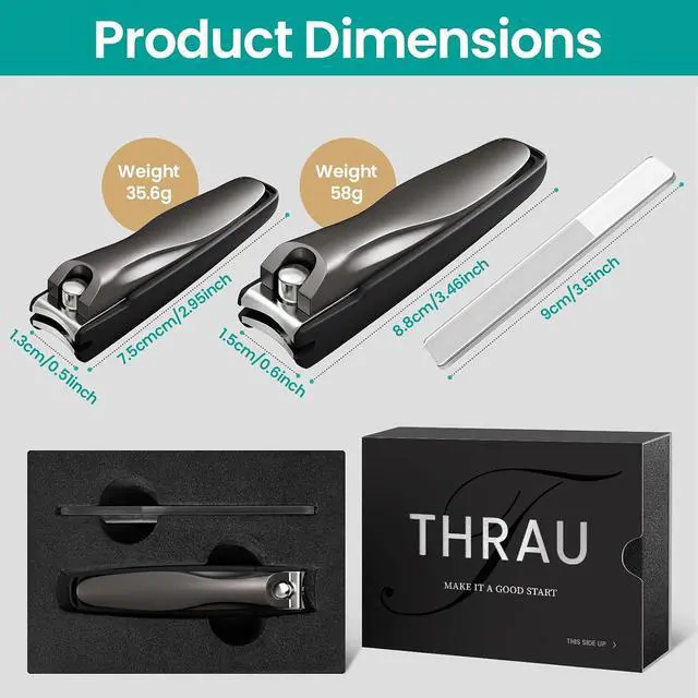 Alt view image 7 of 7 - THRAU Anti-Splash Nail Clippers, Stainless Steel Toenail and Fingernail Clipper for Men & Women, Sharp Nail Cutter for Thick Nails, Gifted with Nano Glass Nail File (Large)