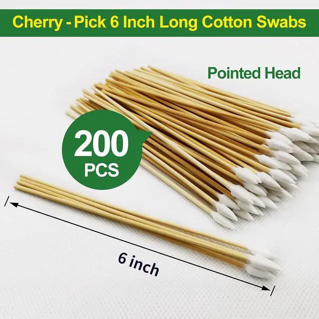 Alt view image 2 of 6 - 200PCS Pointed Swabs - 6 inch Long Cotton Swab - Cotton Buds with Strong Bamboo Sticks - Biodegradable Organic Cotton Tip Applicators for Cleaning, Makeup, Pets Care