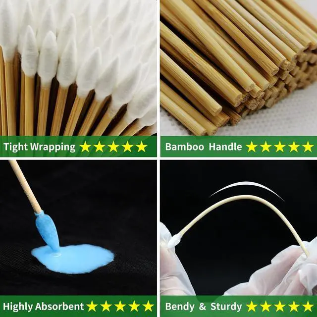 Alt view image 5 of 6 - 200PCS Pointed Swabs - 6 inch Long Cotton Swab - Cotton Buds with Strong Bamboo Sticks - Biodegradable Organic Cotton Tip Applicators for Cleaning, Makeup, Pets Care