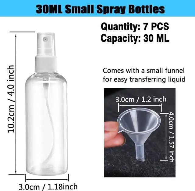 Alt view image 2 of 7 - 7 Pack 30ml Spray Bottle,Clear Empty Refillable Plastic Bottles,Mini SprayBottle,Small Spray Bottles Transparent Plastic Spray Bottle