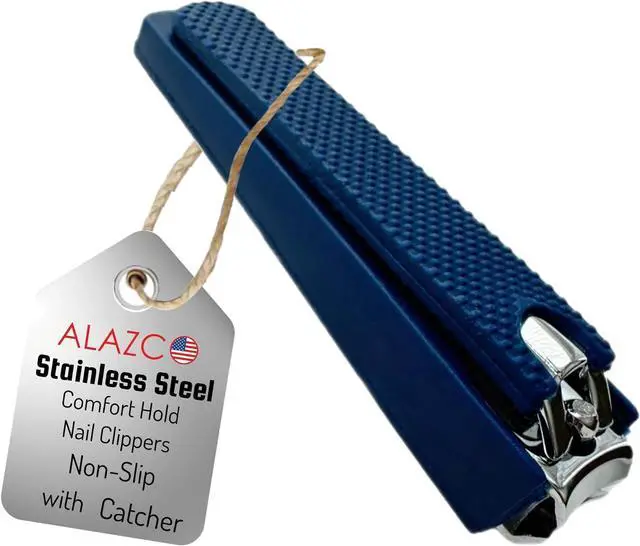 Main image of 1 Comfort Hold Navy Large Nail Clippers Non-Slip Sure Grip Clipping Removable Catcher Toenails Fingernails Cutter Ultra Sharp Trimmer Stainless Steel Men Women Arthritis Unsteady Hands