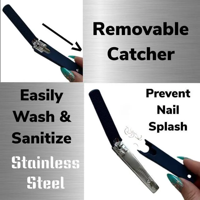 Alt view image 3 of 7 - 1 Comfort Hold Navy Large Nail Clippers Non-Slip Sure Grip Clipping Removable Catcher Toenails Fingernails Cutter Ultra Sharp Trimmer Stainless Steel Men Women Arthritis Unsteady Hands