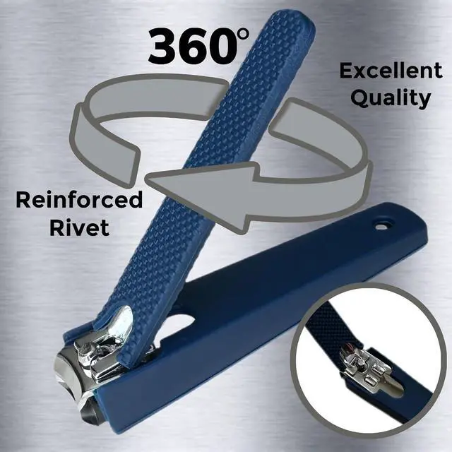 Alt view image 2 of 7 - 1 Comfort Hold Navy Large Nail Clippers Non-Slip Sure Grip Clipping Removable Catcher Toenails Fingernails Cutter Ultra Sharp Trimmer Stainless Steel Men Women Arthritis Unsteady Hands