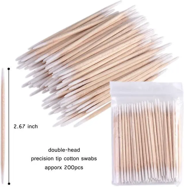 Alt view image 2 of 7 - 200pcs Double-head Pointed Tip Cotton Swabs with Wooden Sticks | White Precision Microblading Cotton Swabs Nail Polish Remover Pen Touch Up Disposable Applicators Beauty Tools for Nails