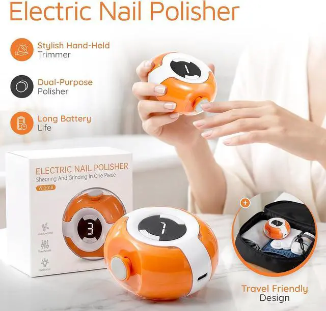 Alt view image 2 of 7 - Electric Nail Clipper for Adults & Kids Rechargeable Automatic Nail Trimmer with Built-in File & LED Light, Safe & Easy Nail Care for Fingernails & Light Trimming (Orange)