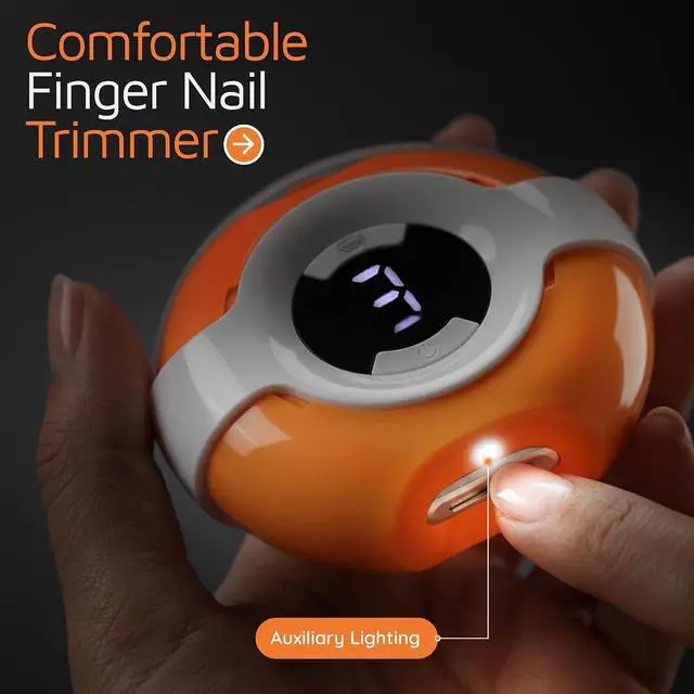 Alt view image 5 of 7 - Electric Nail Clipper for Adults & Kids Rechargeable Automatic Nail Trimmer with Built-in File & LED Light, Safe & Easy Nail Care for Fingernails & Light Trimming (Orange)