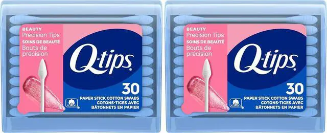 Main image of Q-tips Cotton Swabs Precision Tips, Travel Size Toiletries for Beauty and Home, 100% Cotton, 30 Count (Pack of 2)