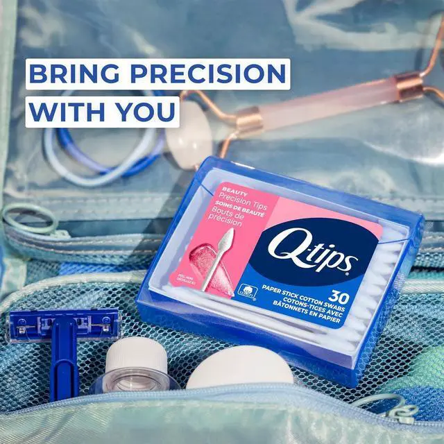 Alt view image 3 of 7 - Q-tips Cotton Swabs Precision Tips, Travel Size Toiletries for Beauty and Home, 100% Cotton, 30 Count (Pack of 2)
