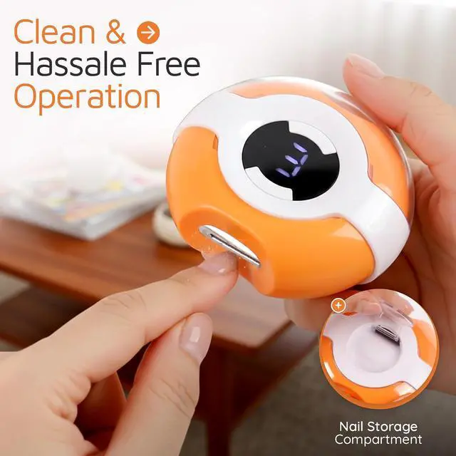 Alt view image 7 of 7 - Electric Nail Clipper for Adults & Kids Rechargeable Automatic Nail Trimmer with Built-in File & LED Light, Safe & Easy Nail Care for Fingernails & Light Trimming (Orange)