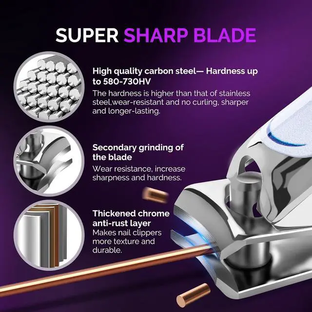 Alt view image 3 of 7 - MelodySusie Nail Clippers Set, 2 in 1 Toenail Clippers Nail Clippers for Women, Ultra Sharp Stainless Steel Fingernail Nail Clippers for Men, Nail Cutter, Gifts for Women Men, Purple