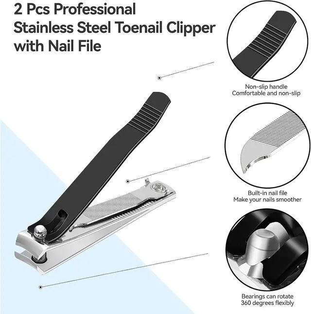 Alt view image 2 of 7 - Nail Clippers Nail Cutter Set Toenail Fingernail Clippers Kit for Thick Nails Stainless Steel Sharp Sturdy Trimmer for Men & Women, Set of 2