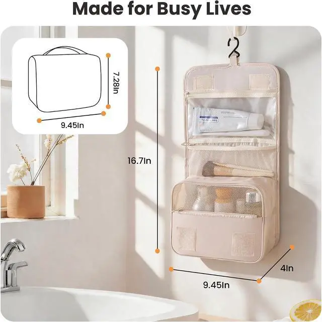 Alt view image 2 of 7 - Portable Hanging Toiletry Bag for Travel, Small Multifunctional Makeup Cosmetic Bag for Women, Waterproof Travel Toiletries Organizer, Shower Bathroom Pouch with Hook for Gym, Business Trips