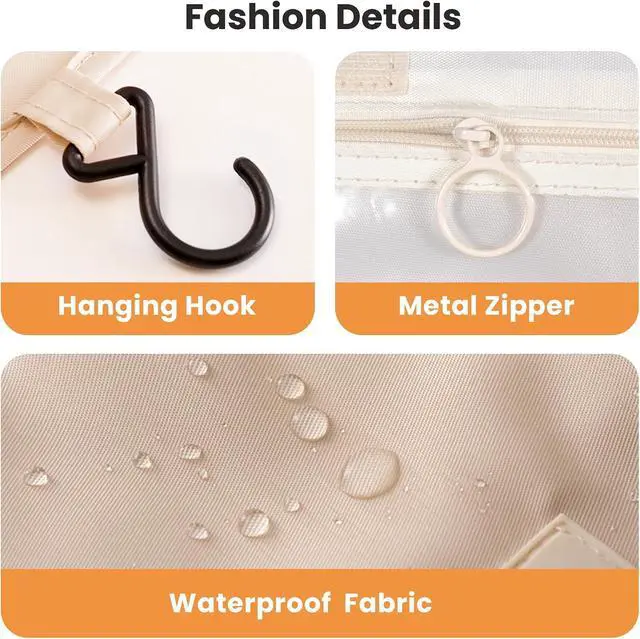 Alt view image 5 of 7 - Portable Hanging Toiletry Bag for Travel, Small Multifunctional Makeup Cosmetic Bag for Women, Waterproof Travel Toiletries Organizer, Shower Bathroom Pouch with Hook for Gym, Business Trips