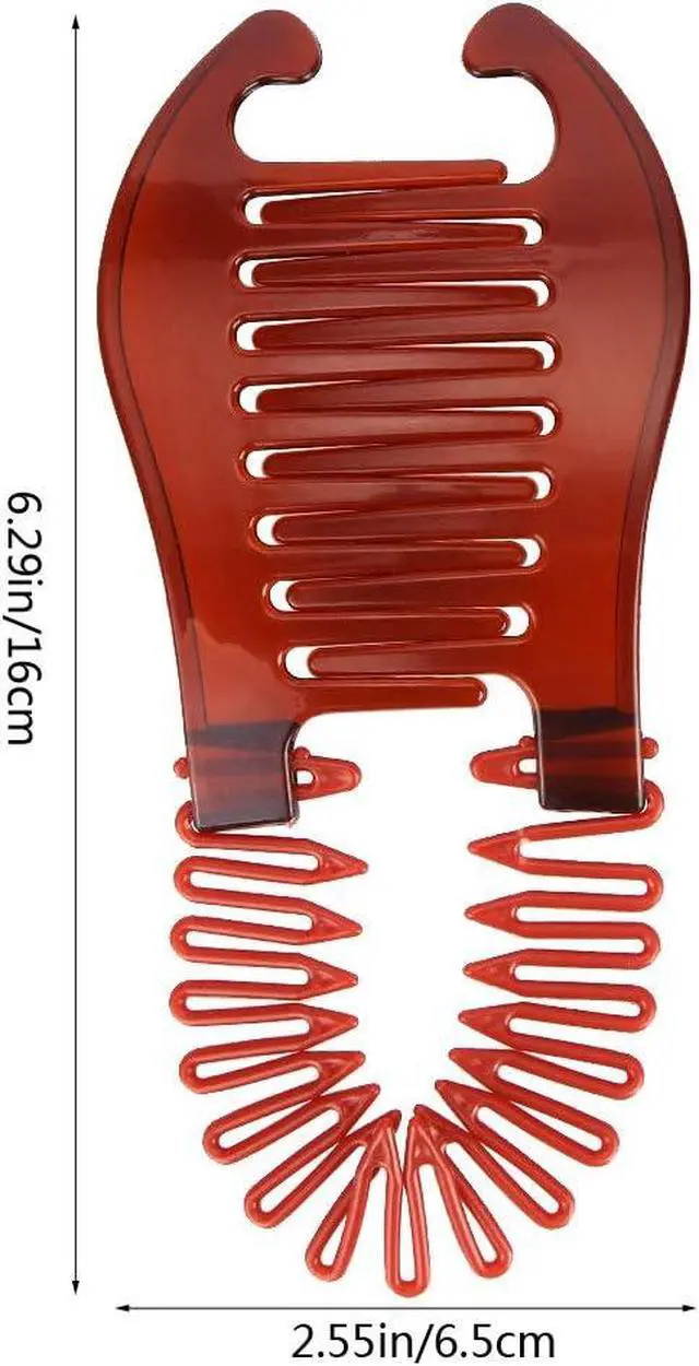 Alt view image 2 of 7 - Interlocking Banana Combs Stretch Flexible Hair Combs Clips Flexible Ponytail Hair Clincher Hair Accessories for Women and Girls 2 Pcs Brown and Black