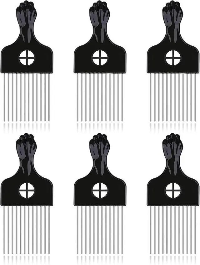 Main image of 6Pcs Afro Picks Metal Hair Combs, Steel Teeth Hair Pick for Curly, Coily, Natural Hair, Detangling, Styling Comb for Men Women (Black)