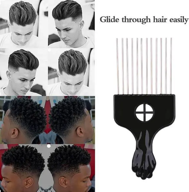 Alt view image 2 of 6 - 6Pcs Afro Picks Metal Hair Combs, Steel Teeth Hair Pick for Curly, Coily, Natural Hair, Detangling, Styling Comb for Men Women (Black)