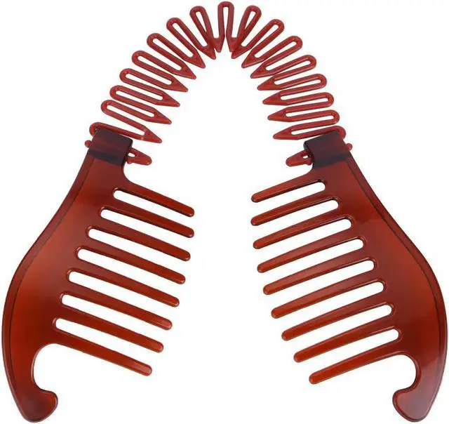 Alt view image 6 of 7 - Interlocking Banana Combs Stretch Flexible Hair Combs Clips Flexible Ponytail Hair Clincher Hair Accessories for Women and Girls 2 Pcs Brown and Black