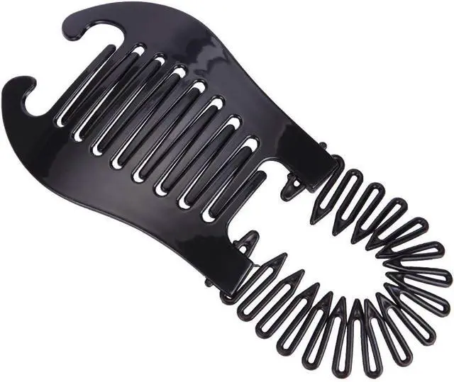 Alt view image 7 of 7 - Interlocking Banana Combs Stretch Flexible Hair Combs Clips Flexible Ponytail Hair Clincher Hair Accessories for Women and Girls 2 Pcs Brown and Black