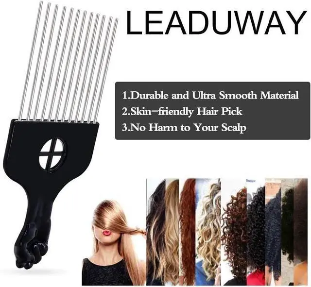 Alt view image 3 of 6 - 6Pcs Afro Picks Metal Hair Combs, Steel Teeth Hair Pick for Curly, Coily, Natural Hair, Detangling, Styling Comb for Men Women (Black)
