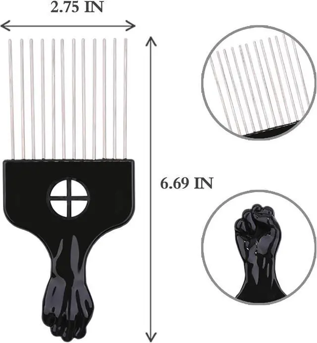 Alt view image 5 of 6 - 6Pcs Afro Picks Metal Hair Combs, Steel Teeth Hair Pick for Curly, Coily, Natural Hair, Detangling, Styling Comb for Men Women (Black)