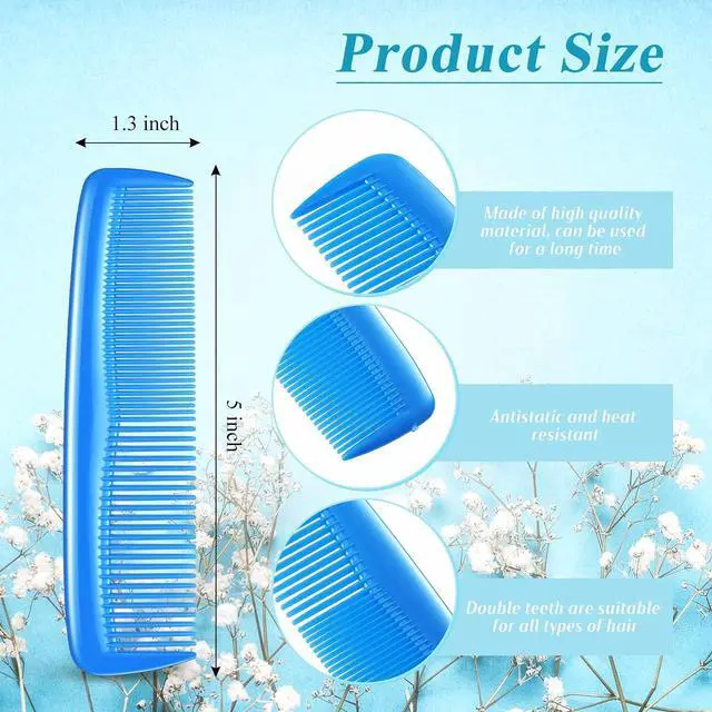 Alt view image 2 of 7 - Didaey Pocket Combs for Men 5 Inch Wide Fine Teeth Professional,Blue | Bulk Barber Supplies, Flat Top Styling Beard Grooming,Anti Static Plastic Haircut Accessories,Professional Salon Home Use