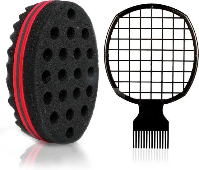 Main image of 2 Pcs Afro Twist Set: Upgrade Hair Sponge and Comb for Men/Women Curls, Barber & Personal Styling