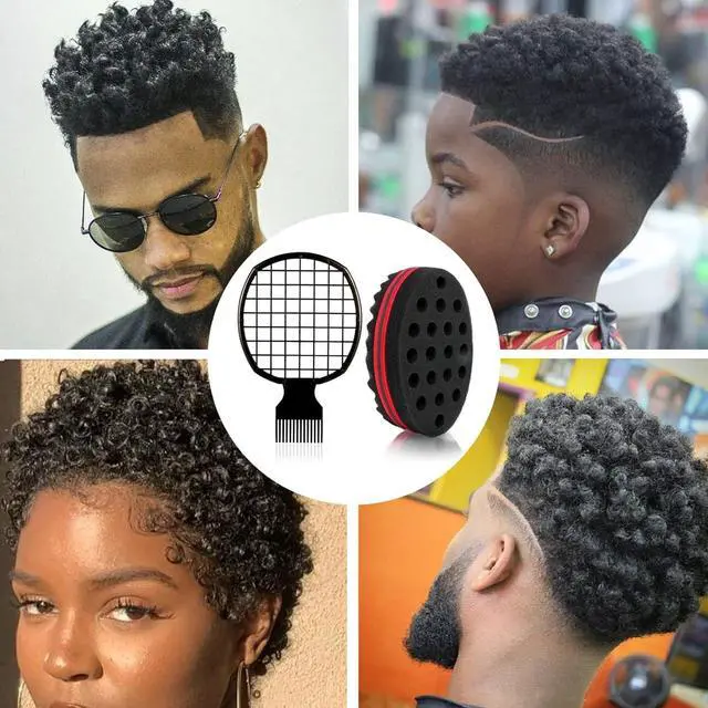 Alt view image 5 of 6 - 2 Pcs Afro Twist Set: Upgrade Hair Sponge and Comb for Men/Women Curls, Barber & Personal Styling