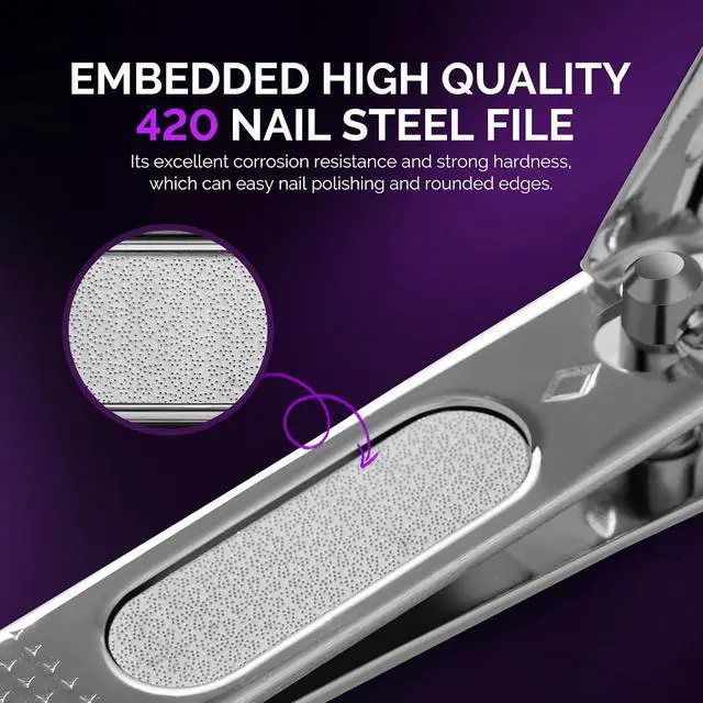Alt view image 6 of 7 - MelodySusie Nail Clippers Set, 2 in 1 Toenail Clippers Nail Clippers for Women, Ultra Sharp Stainless Steel Fingernail Nail Clippers for Men, Nail Cutter, Gifts for Women Men, Purple