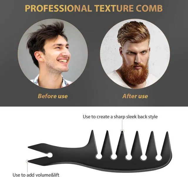 Alt view image 4 of 7 - DUAIU 3Pcs Hair Styling Comb Set for Men, with Barber Accessories 3 in 1 Fish Tail Bone Shape Comb, Wide Tooth Comb, Texture Comb for Slicked-back, Quiff, Pompadour, Fauxhawk, Undercut
