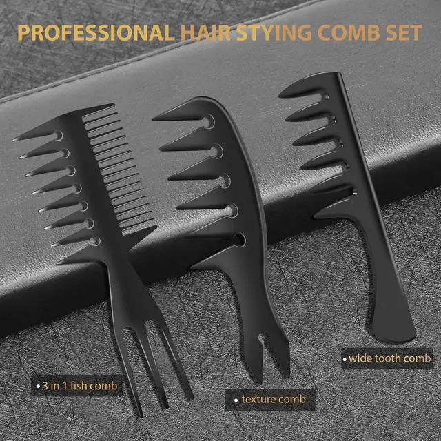 Alt view image 2 of 7 - DUAIU 3Pcs Hair Styling Comb Set for Men, with Barber Accessories 3 in 1 Fish Tail Bone Shape Comb, Wide Tooth Comb, Texture Comb for Slicked-back, Quiff, Pompadour, Fauxhawk, Undercut