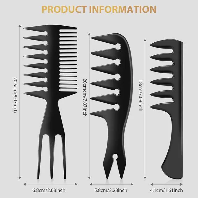 Alt view image 6 of 7 - DUAIU 3Pcs Hair Styling Comb Set for Men, with Barber Accessories 3 in 1 Fish Tail Bone Shape Comb, Wide Tooth Comb, Texture Comb for Slicked-back, Quiff, Pompadour, Fauxhawk, Undercut