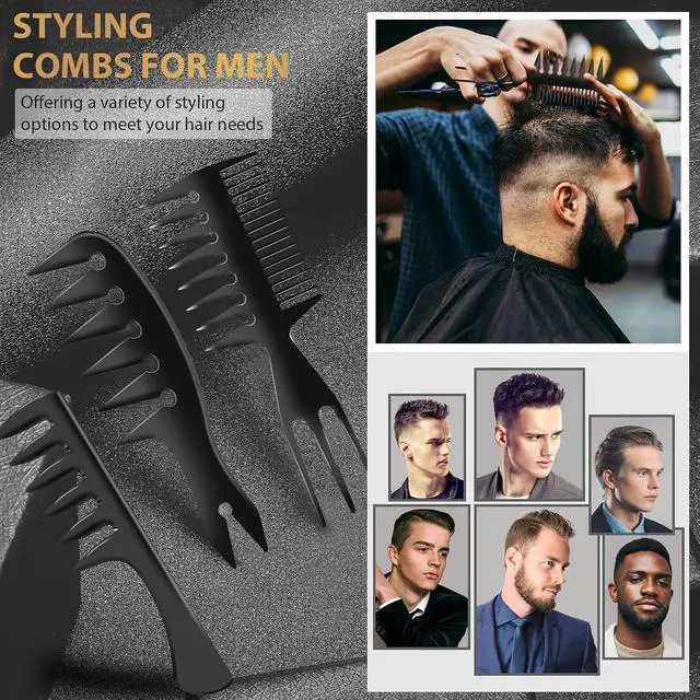 Alt view image 7 of 7 - DUAIU 3Pcs Hair Styling Comb Set for Men, with Barber Accessories 3 in 1 Fish Tail Bone Shape Comb, Wide Tooth Comb, Texture Comb for Slicked-back, Quiff, Pompadour, Fauxhawk, Undercut