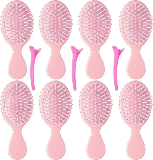 Main image of 8 pcs Mini Hair Brush,Travel Detangling Brush for Most Hair Types (Pink) | Mini Brush with 3 Pink clips and Box,Bridesmaid Party Christmas Stockings Filling Small Hair Brushes set(Blue)