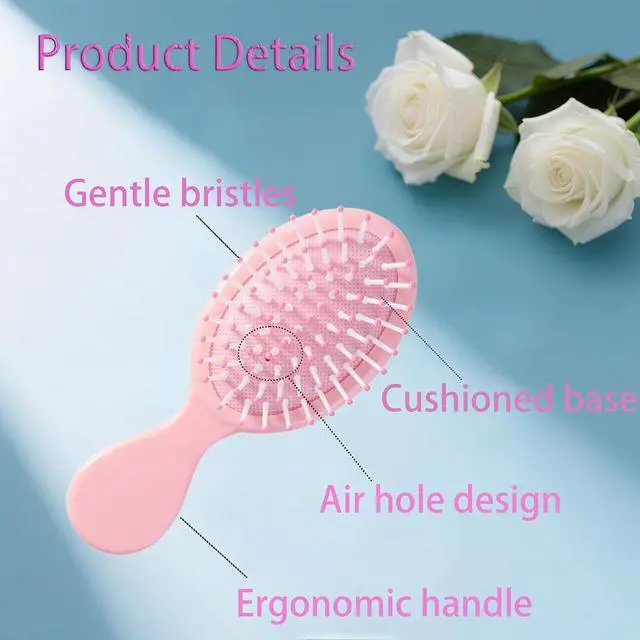 Alt view image 3 of 7 - 8 pcs Mini Hair Brush,Travel Detangling Brush for Most Hair Types (Pink) | Mini Brush with 3 Pink clips and Box,Bridesmaid Party Christmas Stockings Filling Small Hair Brushes set(Blue)