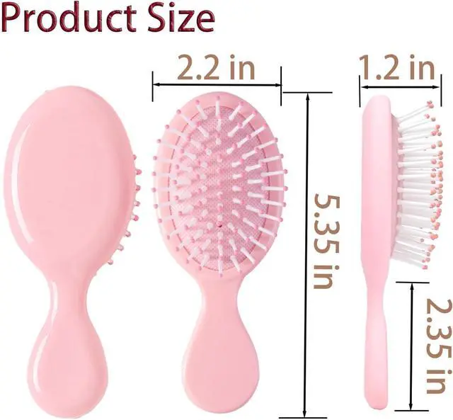 Alt view image 2 of 7 - 8 pcs Mini Hair Brush,Travel Detangling Brush for Most Hair Types (Pink) | Mini Brush with 3 Pink clips and Box,Bridesmaid Party Christmas Stockings Filling Small Hair Brushes set(Blue)