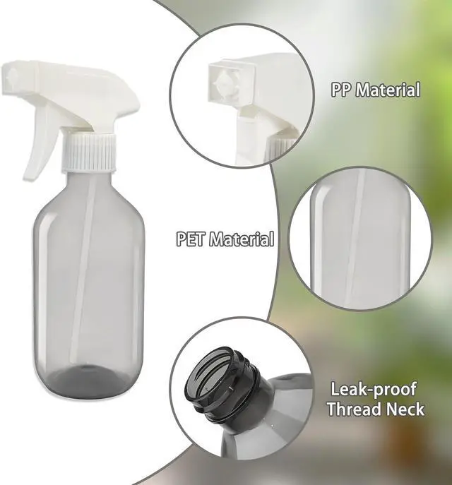Alt view image 3 of 5 - 300ml Clear Black Plastic Spray Bottle - Premium Adjustable Nozzle, Ideal for Lawn & Garden, Hair Care, and Cleaning Supplies