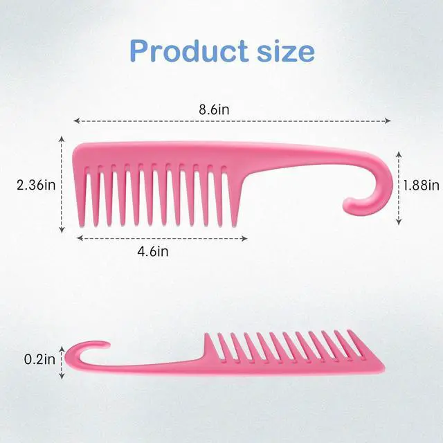 Alt view image 3 of 6 - Wapodeai Wide Tooth Comb Shower Comb With Hook, Pink | Good for Curly Hair Wet Dry, Premium Tangle Free Combs