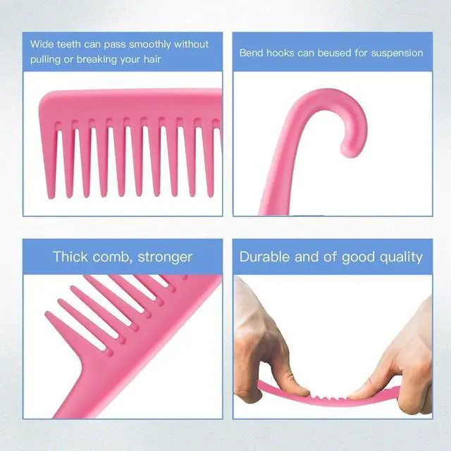 Alt view image 5 of 6 - Wapodeai Wide Tooth Comb Shower Comb With Hook, Pink | Good for Curly Hair Wet Dry, Premium Tangle Free Combs